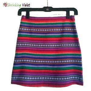 SHRINKING VIOLET NEW Tapestry Stripe/Ribbon Multi-Color Purple Mini Skirt XS